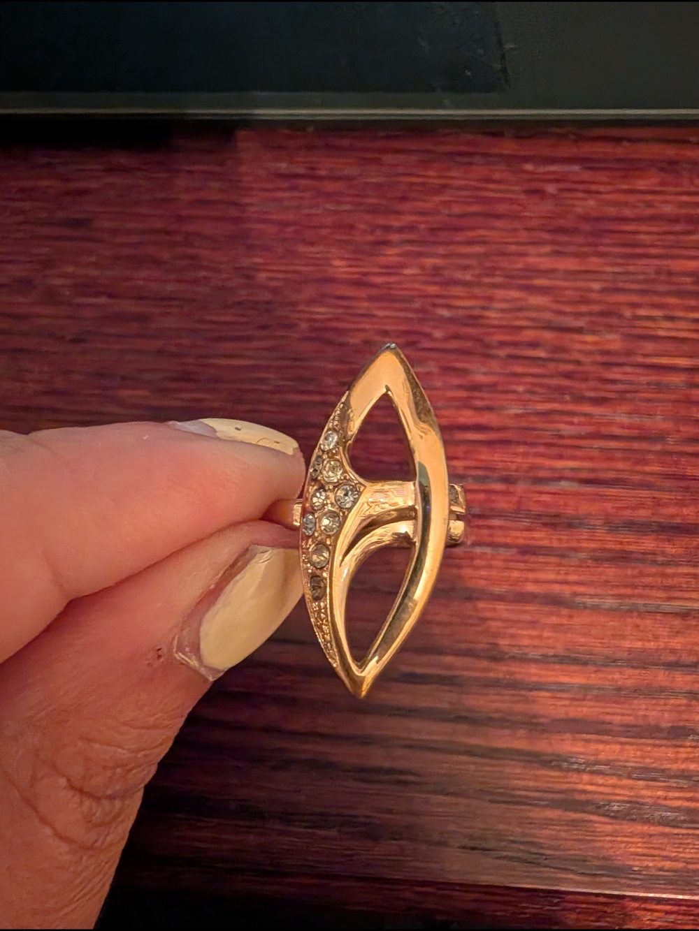 Gold-Tone Crystal Marquise Statement Ring Vintage Sarah Coventry